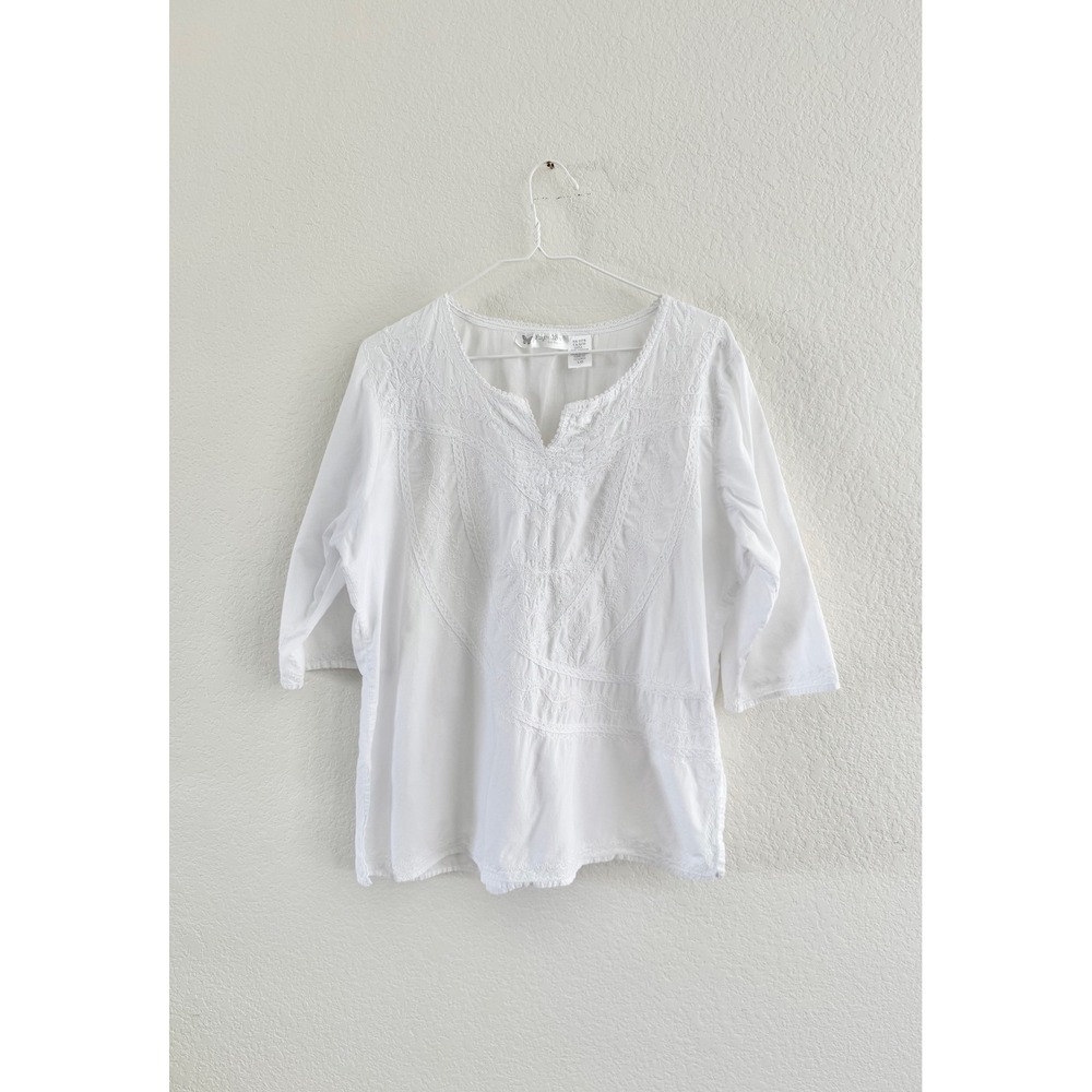 Papillon‎ Los Angeles Embroidered Blouse Womens Large White Cotton Boho Lace Top